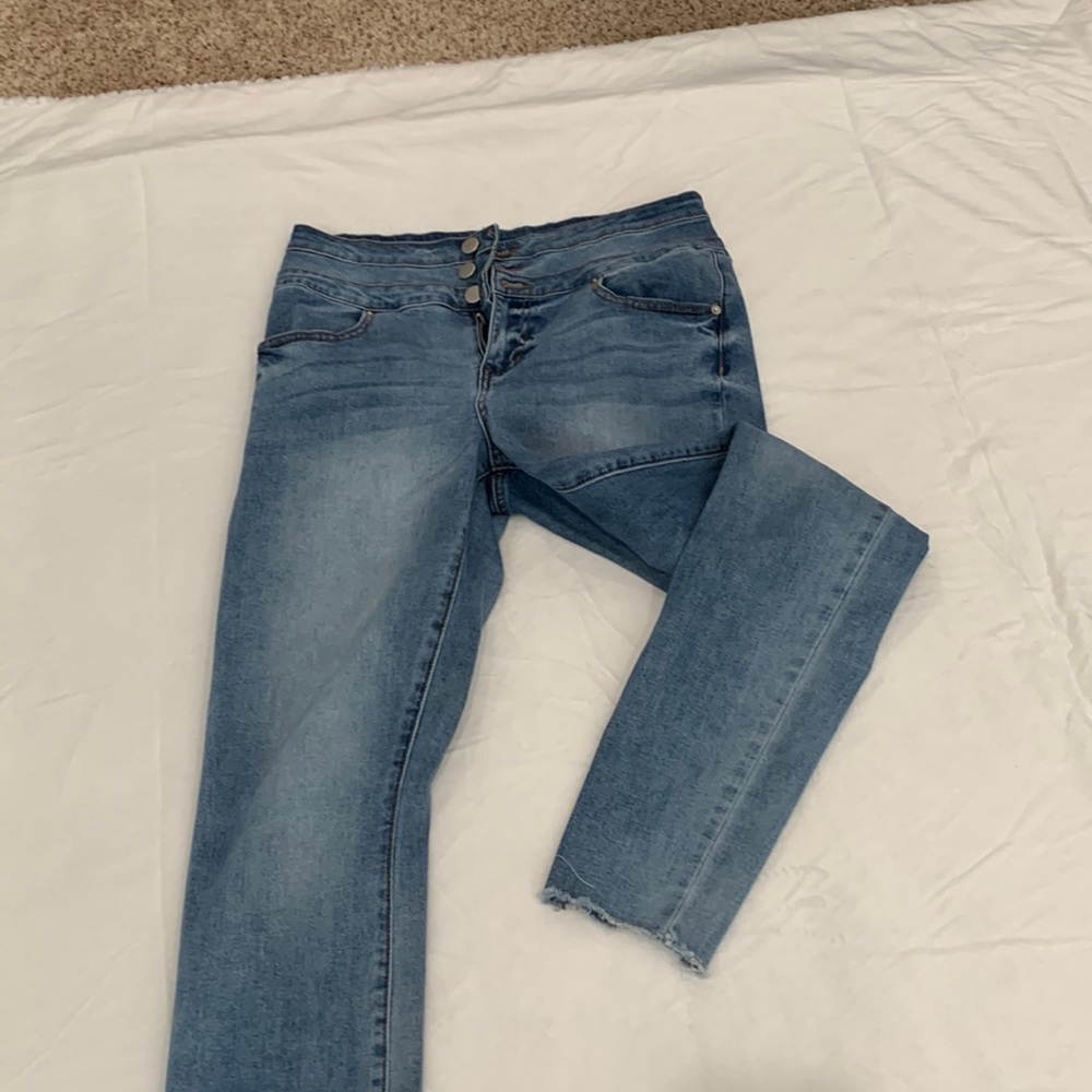 JustFab Button Front High Rise Skinny Jeans